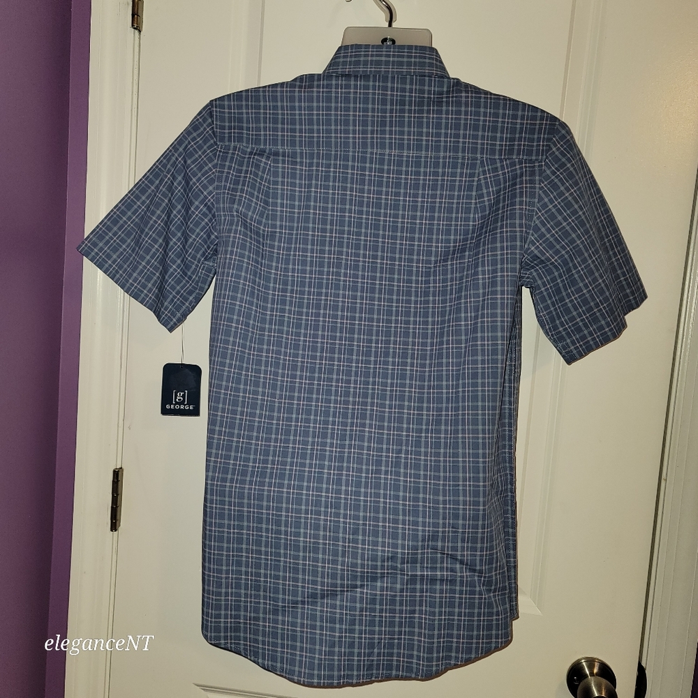George Men's Short Sleeve Blue/Pink  Plaid Poplin Shirt Sz: S NWT - Picture 9 of 10